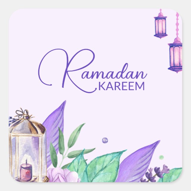 Sticker Carré Ramazan | Lanterne d'aquarelle Ramadan Kareem (Devant)