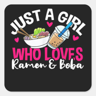 Sticker Carré Ramen Boba Bubble Tea Kawaii Anime Girl