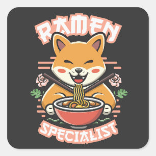 Sticker Carré Ramen Inu - Spécialiste Shiba Inu Manger Ramen