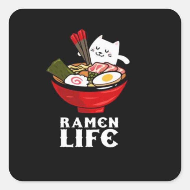 Sticker Carré Ramen Life Chat Manger sur le Coton Poly Unisex (Devant)