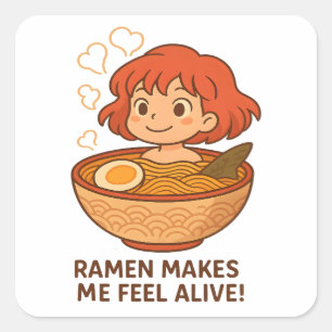 Sticker Carré Ramen Me Rend Vivant Amoureux Drôle De Nouilles
