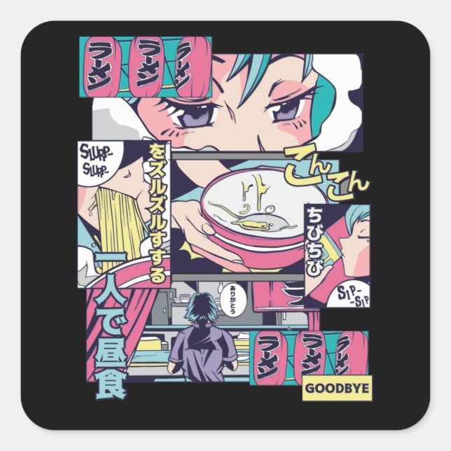 STICKER CARRÉ RAMEN SHOP ANIME (Devant)