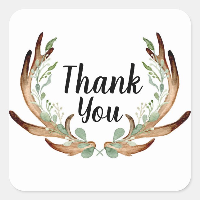 Sticker Carré Ramure et vigne aquarelle Merci (Devant)