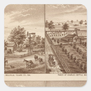 Sticker Carré Ranches, écuries, Tulare Co, Cal
