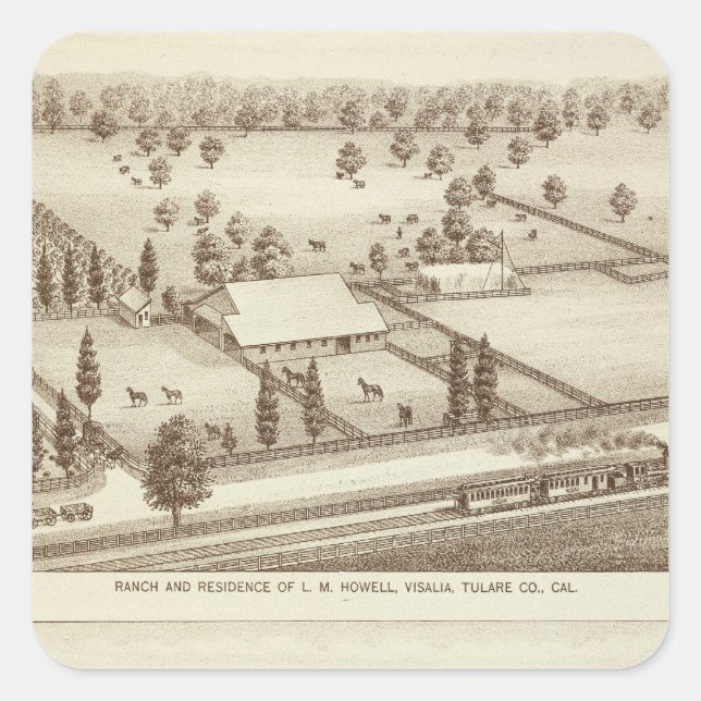 Sticker Carré Ranches, Visalia, Cal (Devant)