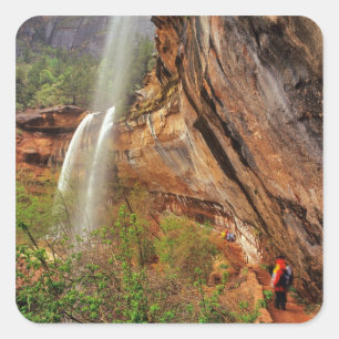 Sticker Carré Randonnée sur le sentier Emerald Pools à Zion Nati