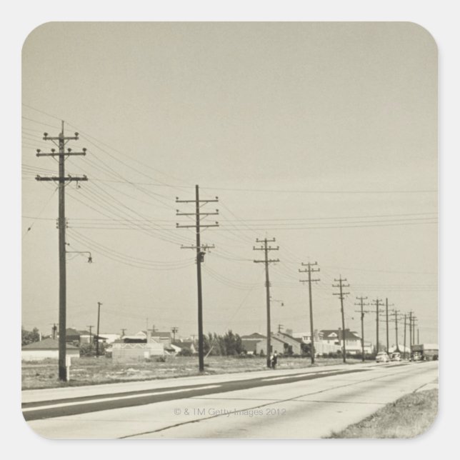 Sticker Carré Rangée de pôles d'électricité (Devant)