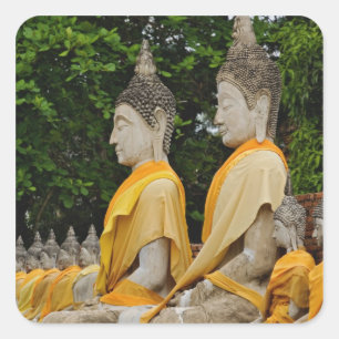 Sticker Carré Rangée de statues de Bouddha, Wat Yai Chaya Mongko