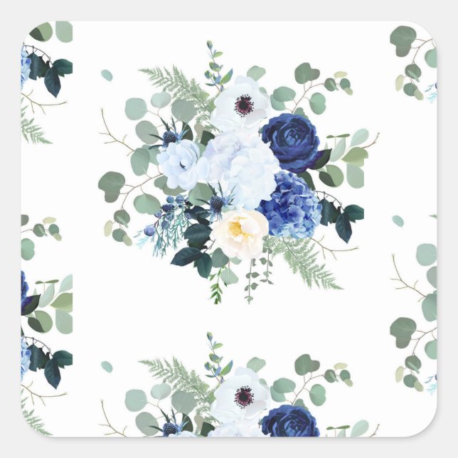 Sticker Carré Ranunculus Anemone Hydrangea Rose arrière - plan b (Devant)
