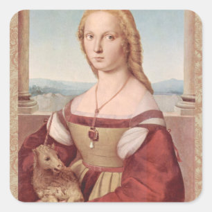 Sticker Carré Raphael Dame et la Licorne Classique beaux-arts