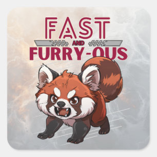 Sticker Carré Rapide et furieux - Panda rouge - Rouge