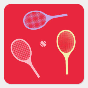 Sticker Carré Raquettes de tennis Pastel avec balle de tennis en