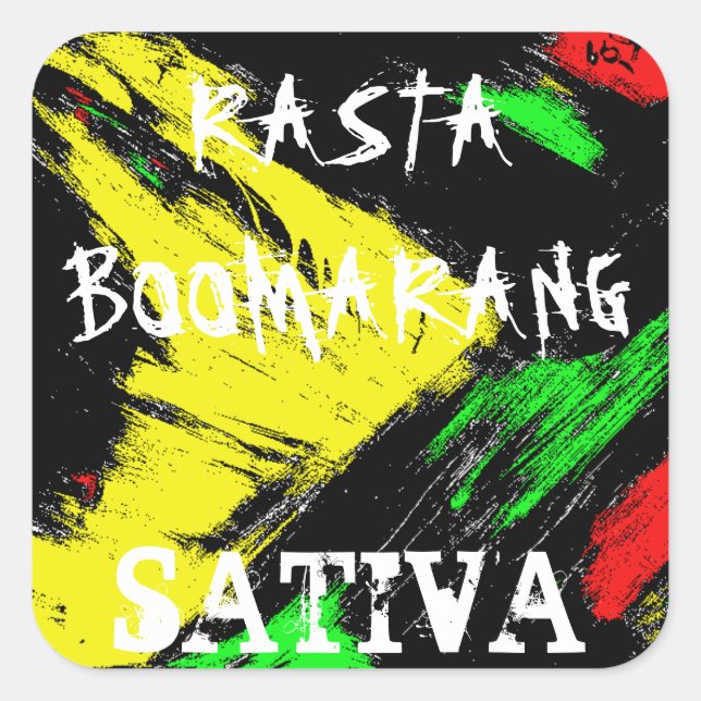 STICKER CARRÉ RASTA BOOMARANG SATIVA (Devant)