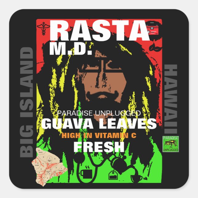 STICKER CARRÉ RASTA M.D. FEUILLES GUAVA FRAIS (Devant)