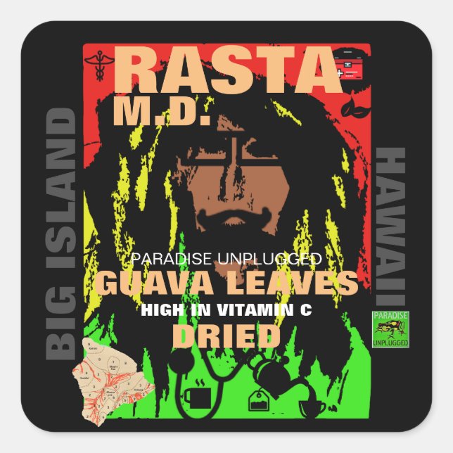 STICKER CARRÉ RASTA M.D. FEUILLES GUAVA SÉCHÉS (Devant)