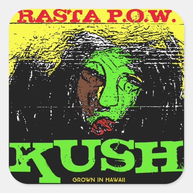 STICKER CARRÉ RASTA P.O.W. KUSH (Devant)