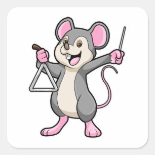 Sticker Carré Rat à Musique avec Triangel