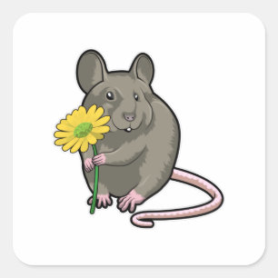 Sticker Carré Rat avec fleurs jaunes
