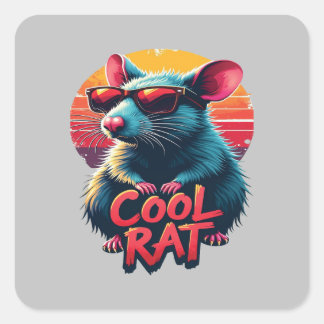 Sticker Carré Rat cool avec lunettes de soleil Retro Sunset Desi
