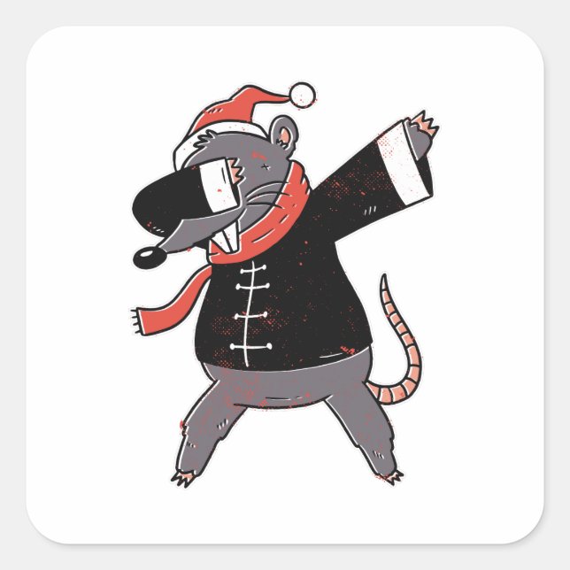 Sticker Carré Rat de Noël Dabbing  (Devant)