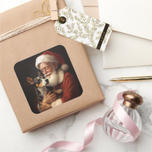 Sticker Carré Rat Terrier Avec Noël Festif Du Père Noël