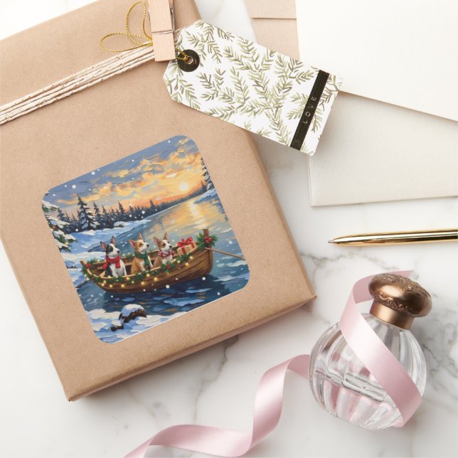 Sticker Carré Rat Terrier Christmas Boat Holiday (Cadeaux)