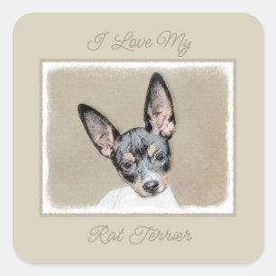 Sticker Carré Rat Terrier Peinture - Cute Original Dog Art Squar