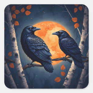 Sticker Carré Ravens lunes sur les bouleaux