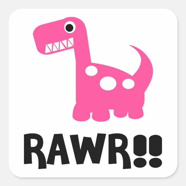 Sticker Carré Rawr Dino rose (Devant)