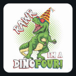 Sticker Carré Rawr Je suis un Dinofour 4e anniversaire Dinosaur<br><div class="desc">Rawr I'm a Dinofour T Rex Dinosaur 4th Birthday Party Boys design Cadeau Carré Sticker Classic Collection.</div>