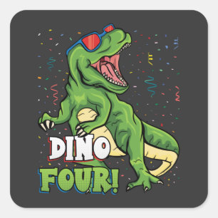 Sticker Carré Rawr Je suis un Dinofour 4e anniversaire Dinosaur