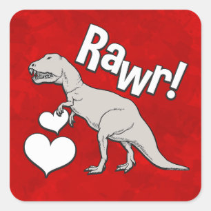 Sticker Carré Rawr Tyrannosaurus T Rex Valentine's Day Garçons
