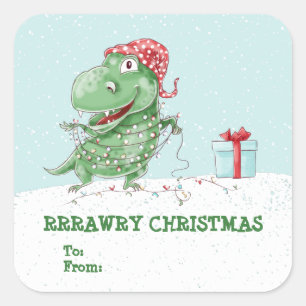 Sticker Carré Rawry Noël Dinosaure Ridicule de Noël