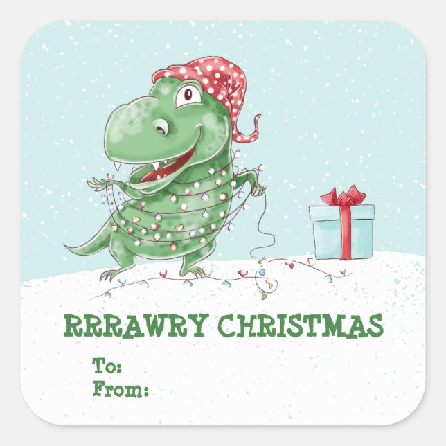 Sticker Carré Rawry Noël Dinosaure Ridicule de Noël  (Devant)