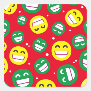 Sticker Carré Rayonnement Visage Souriant Yeux Emojis Rouge Vert