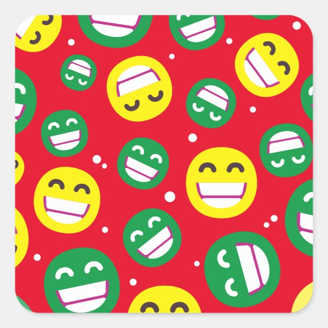 Sticker Carré Rayonnement Visage Souriant Yeux Emojis Rouge Vert (Devant)