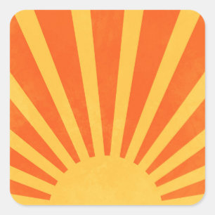 Sticker Carré Rayons Soleil Jaune Orange Minimaliste