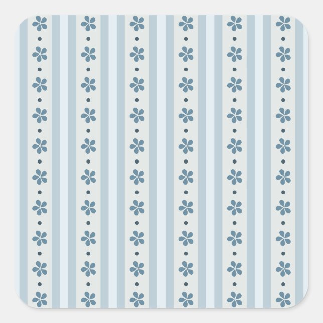 Sticker Carré Rayures Bleues Clair Et Fleurs (Devant)