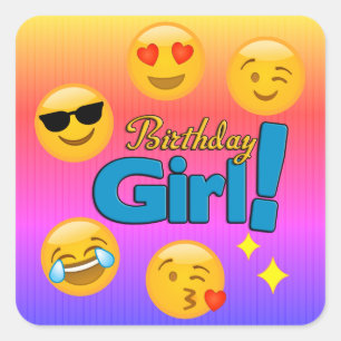 Sticker Carré Rayures d'Emoji Ombre de fille d'anniversaire