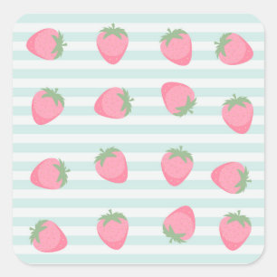 Sticker Carré Rayures fraise rose
