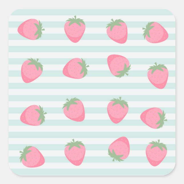 Sticker Carré Rayures fraise rose (Devant)