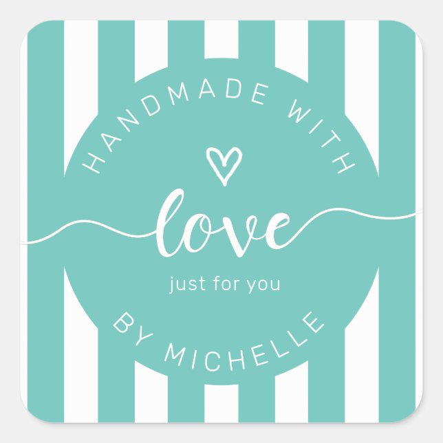 Sticker Carré rayures modernes faites à la main avec monogramme  (Devant)