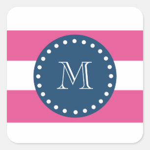 Sticker Carré Rayures motif, monogramme de roses indien de bleu