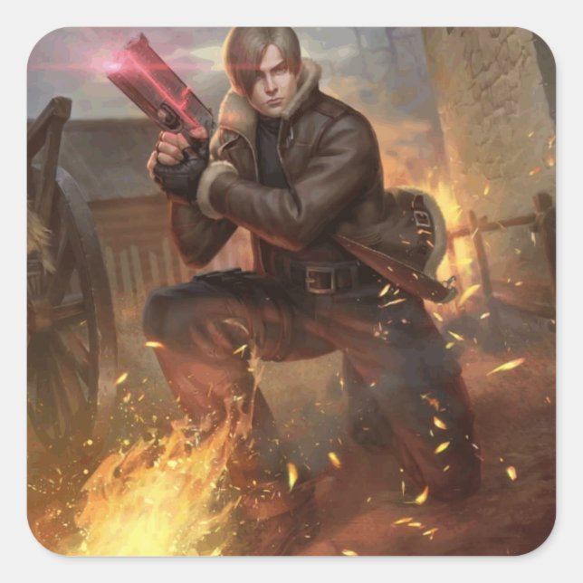 Sticker Carré RE4 Leon dans le village (Devant)