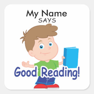 Sticker Carré Reading Boy - Bonne lecture!