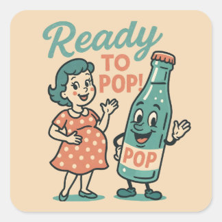 Sticker Carré Ready to Pop Retro 1950s Maternity Baby Shower