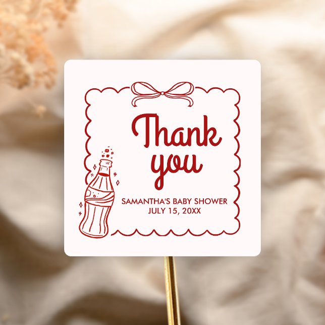 Sticker Carré Ready to Pop Soda Baby Shower (She's Ready to Pop Baby Shower Sticker)