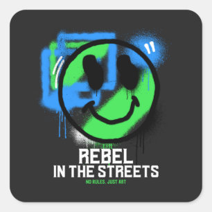 Sticker Carré Rebel dans les rues Graffiti Smiley Art urbain