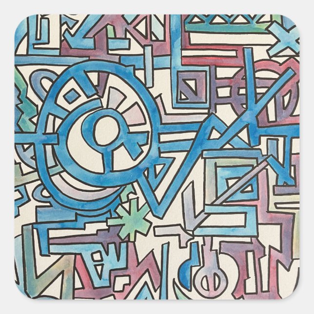 Sticker Carré Rebel-Hand Painted Abstract Geometric Watercolor  (Devant)