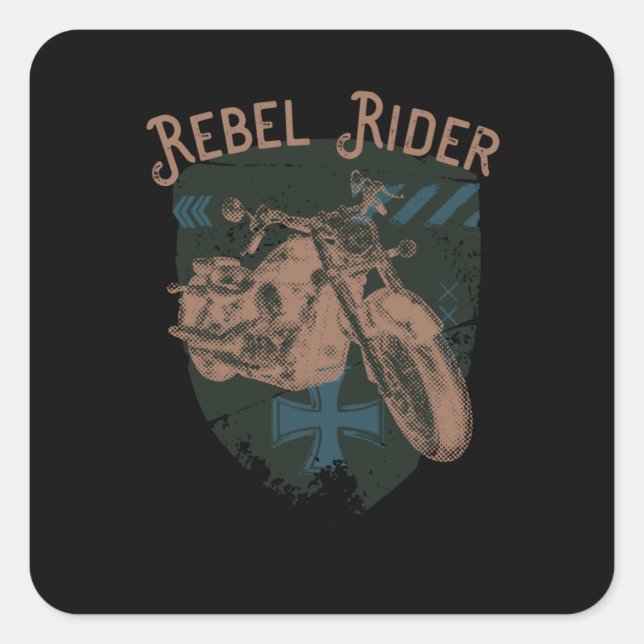 Sticker Carré Rebel Rider Motorcycle Vintage Biker (Devant)